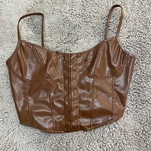 Brown leather crop top